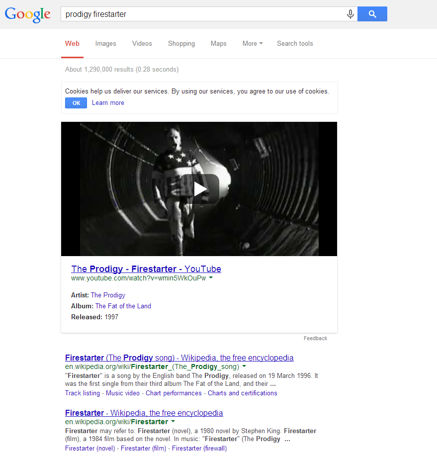 Video search results page