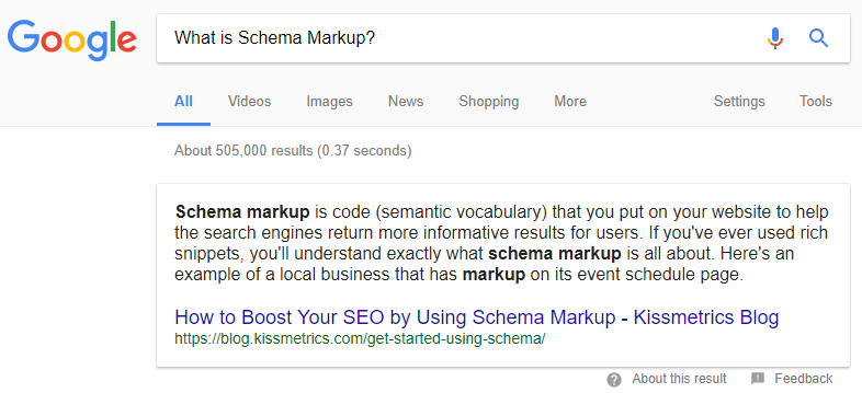 Google Featured Schema Snippet