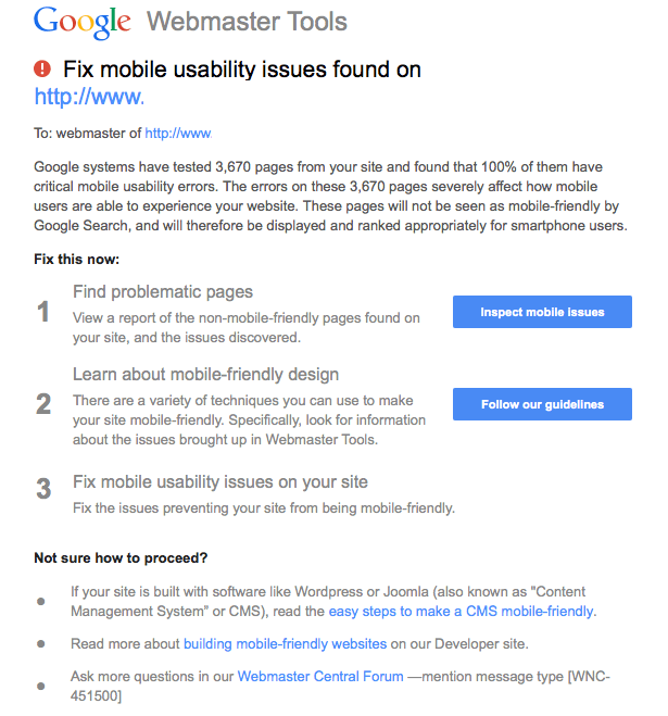 google mobile warning email