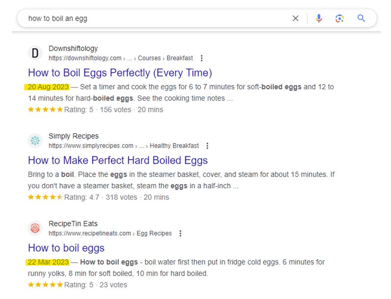 how to boil an egg SERPs