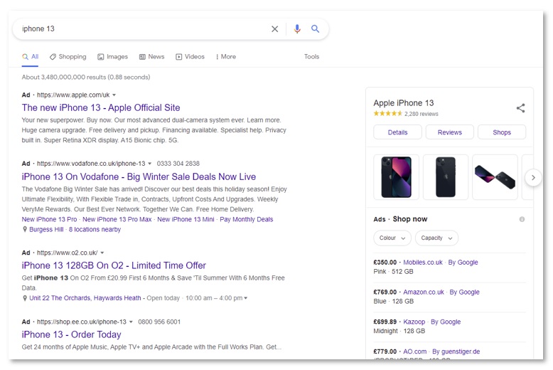 iphone13 SERPs screenshot - December 2021 report