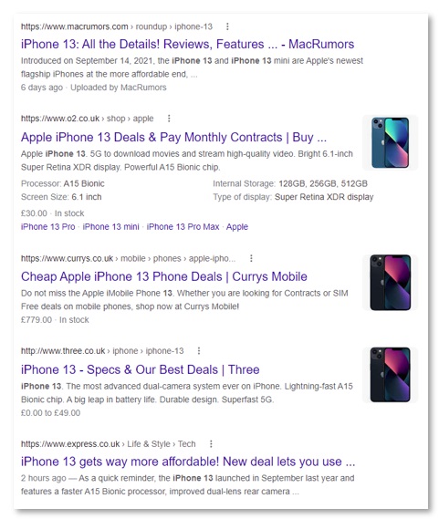 iphone13 SERPs screenshot - Other Results - December 2021 report